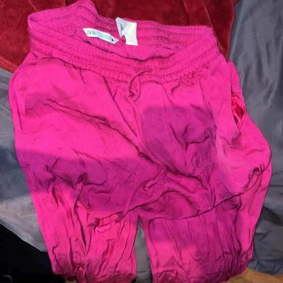 Zara fushia pink flowy trousers pants with drawstrings Sz M blogger fave - Picture 2 of 10